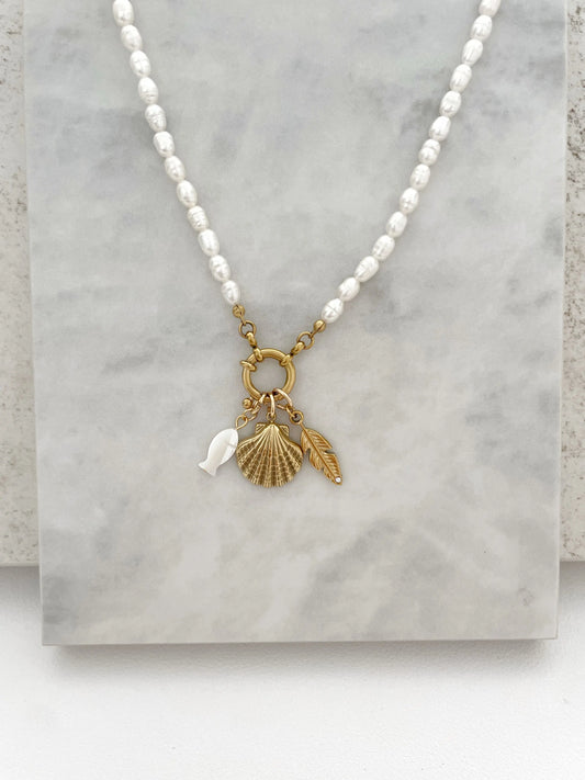 COLLAR PERLAS SUMMER PERSONALIZABLE (incluye 3 charms)-Joyería de calidad en acero y resistente al agua ESENZIA