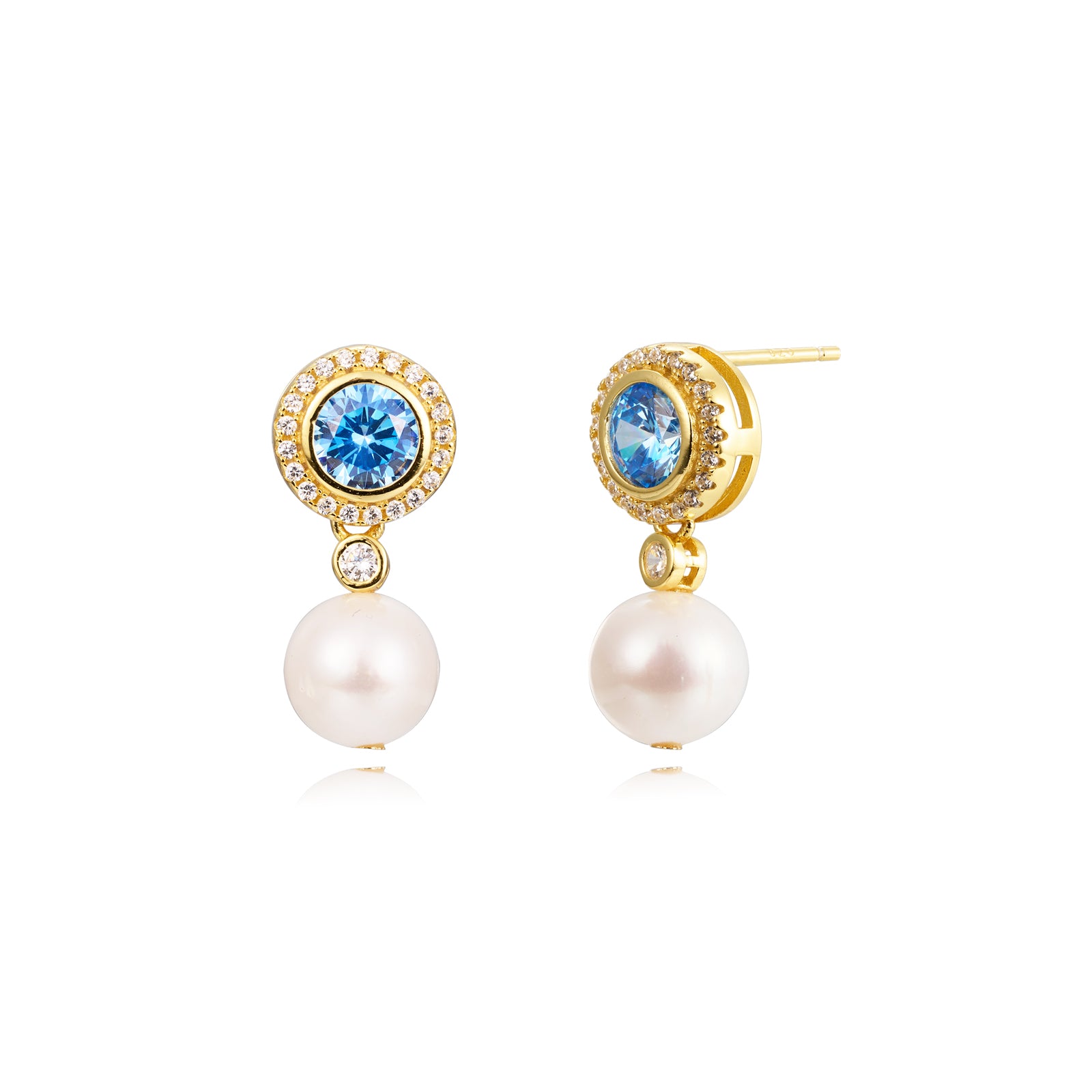 PENDIENTES CIELO DE PERLA CULTIVADA Y CIRCONITA AZUL PARA NOVIA Y BOCAS ESENZIA JOYERIA Y EVENTOS