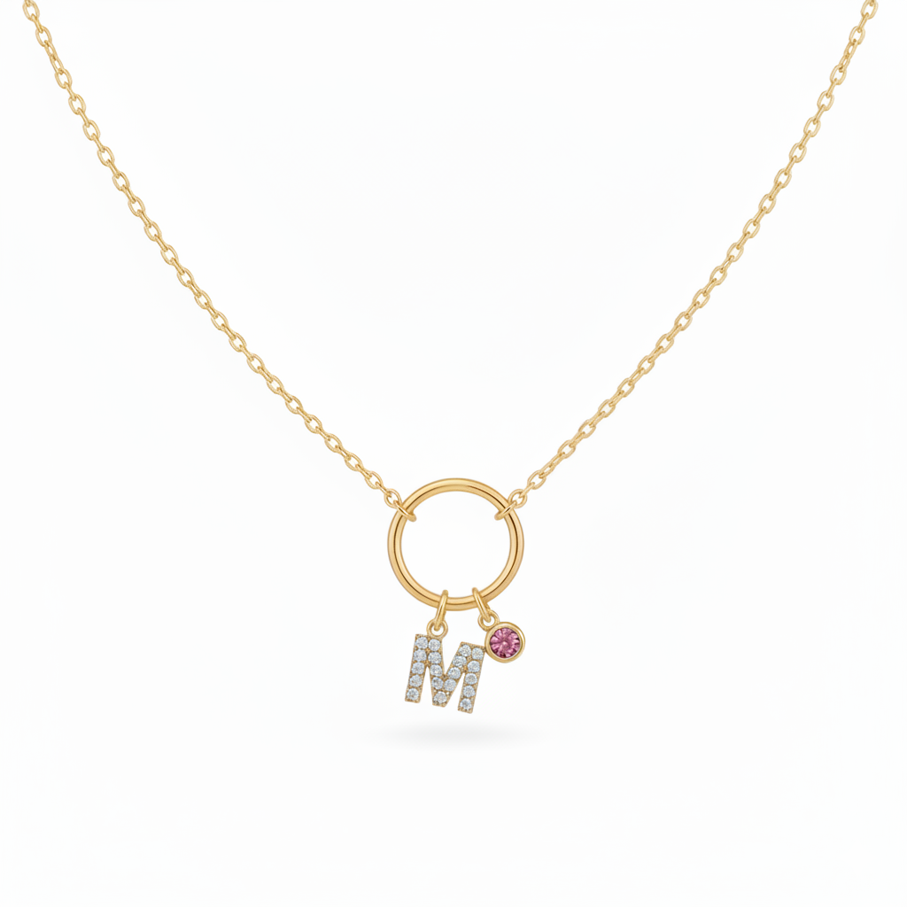 COLLAR ARO DE AMOR CON INICIAL DE CIRCONITAS Y CIRCONITA EVENTOS