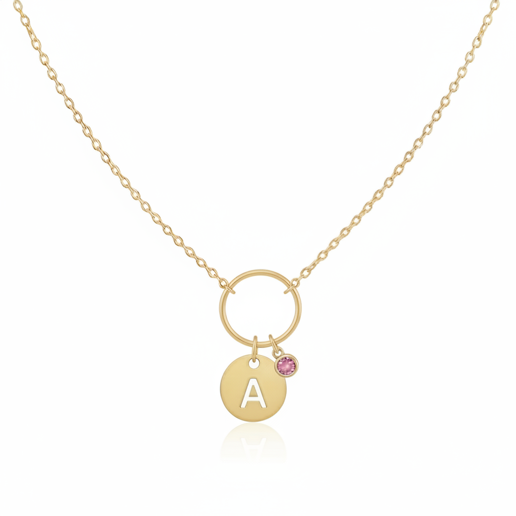 COLLAR ARO DE AMOR  CON INICIAL REDONDA Y CIRCONITAS EVENTOS