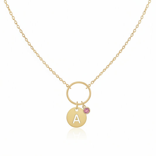 COLLAR ARO DE AMOR  CON INICIAL REDONDA Y CIRCONITAS EVENTOS