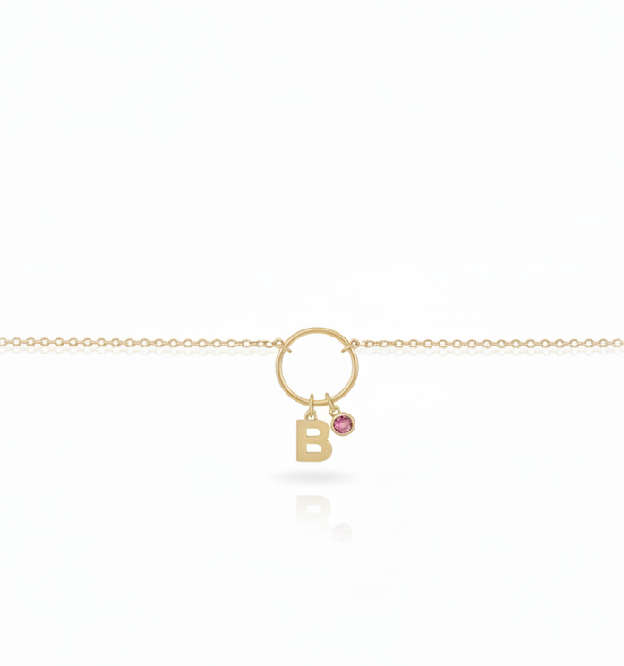 PULSERA ARO DE AMOR  CON INICIAL SIMPLE Y CIRCONITAS EVENTOS
