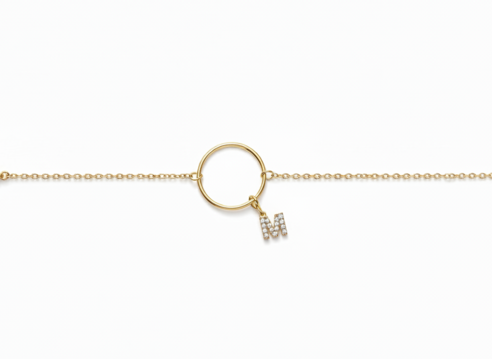 PULSERA ARO DE AMOR CON INICIAL DE CIRCONITAS EVENTOS