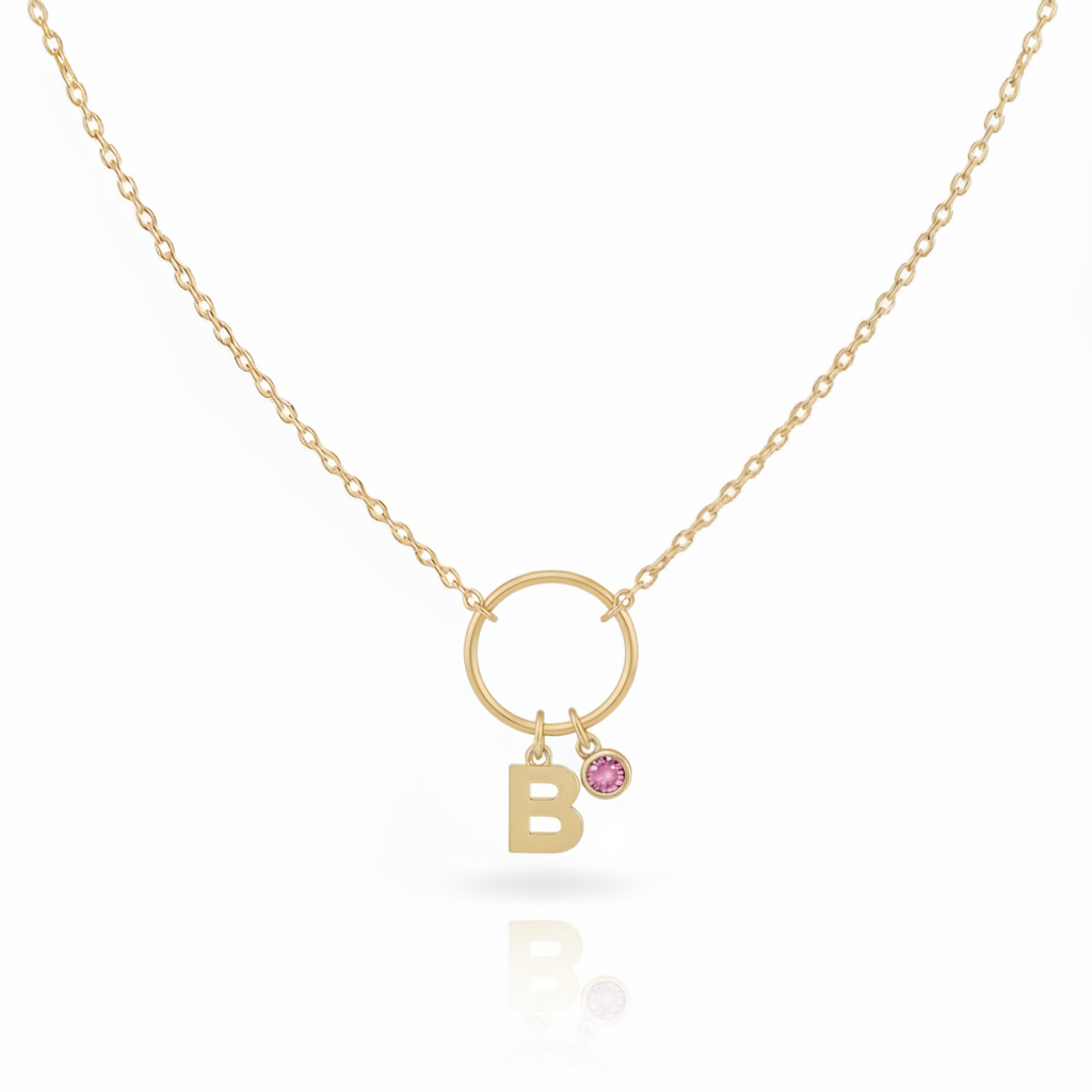 COLLAR ARO DE AMOR  CON INICIAL SIMPLE Y CIRCONITAS EVENTOS