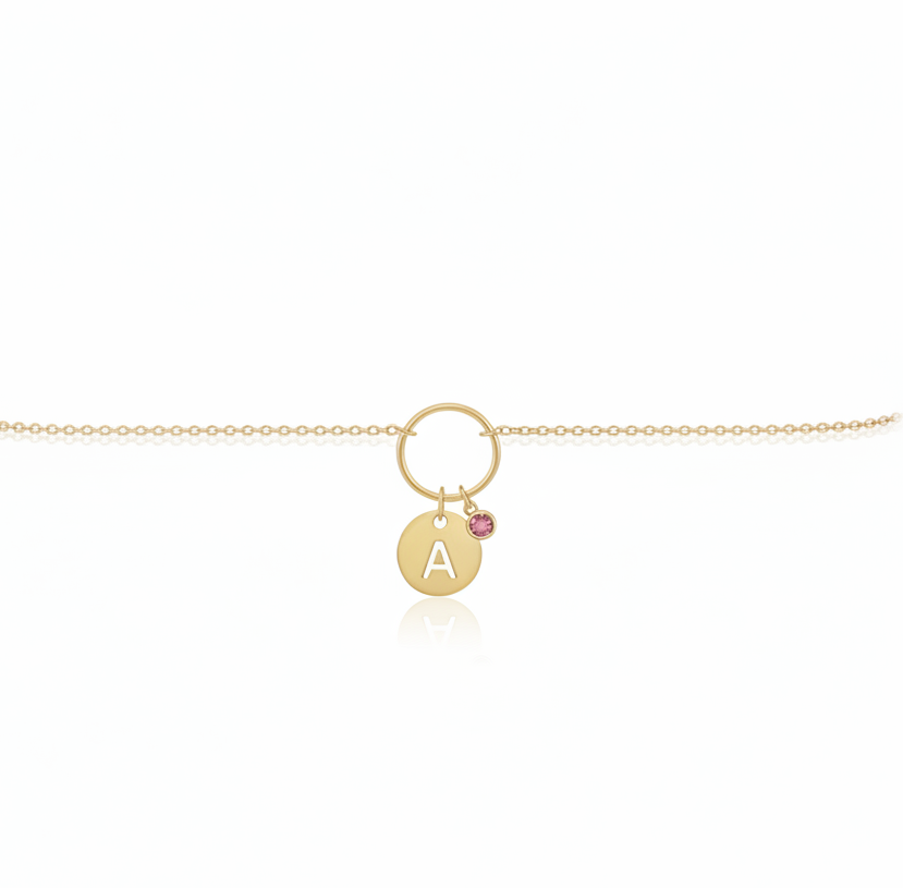 PULSERA ARO DE AMOR  CON INICIAL REDONDA Y CIRCONITA EVENTOS