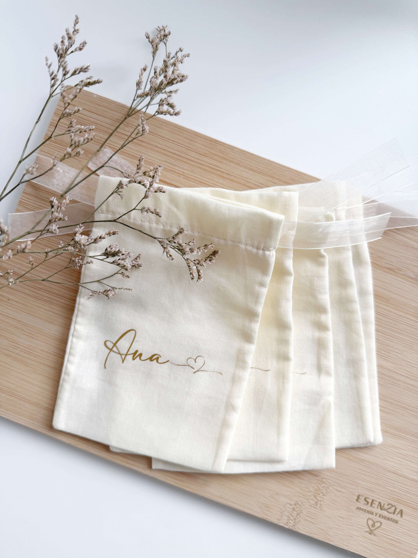 BOLSITA DE ALGODÓN CON LAZO DE ORGANZA PERSONALIZADA