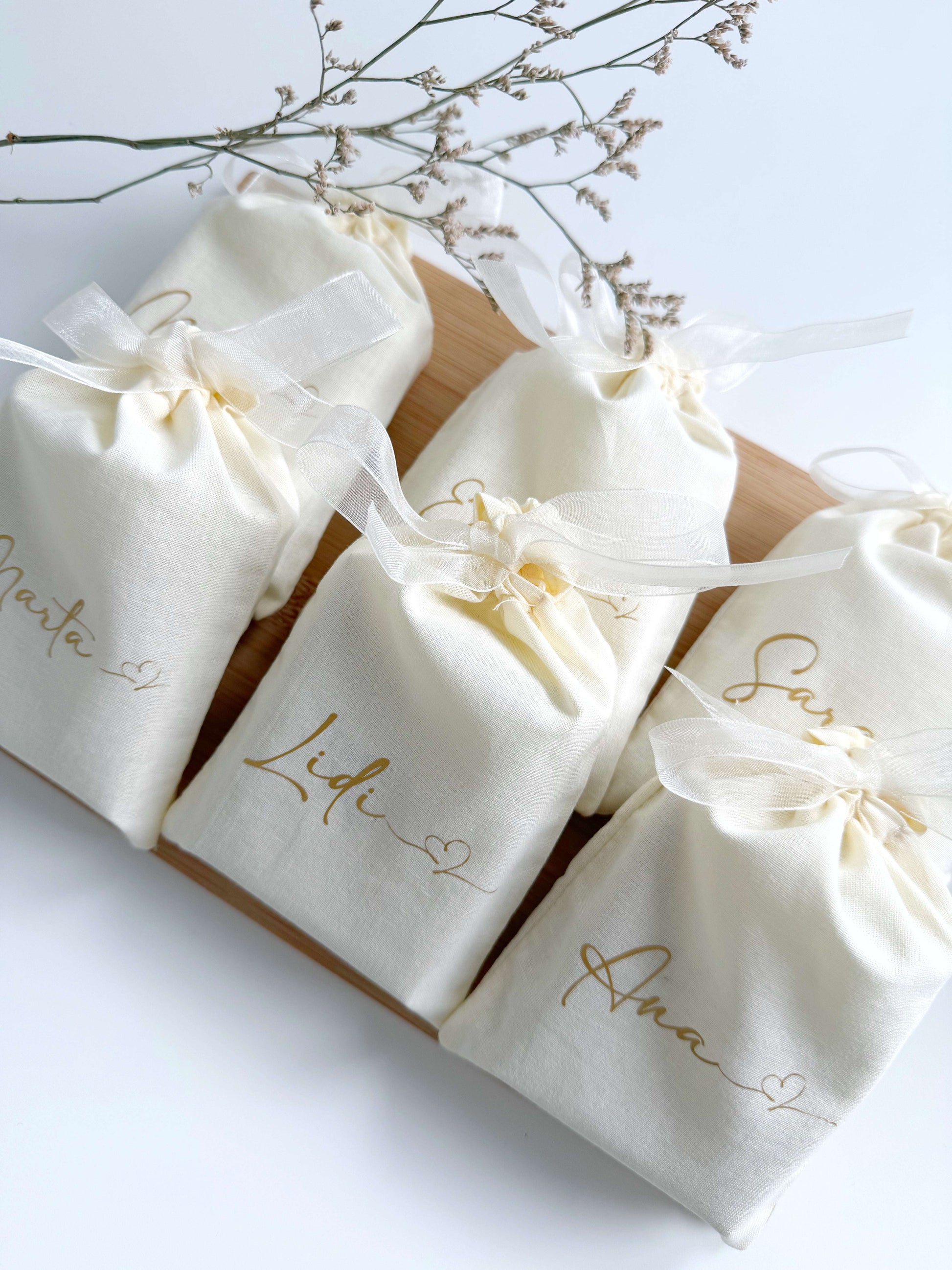 BOLSITA DE ALGODÓN CON LAZO DE ORGANZA PERSONALIZADA