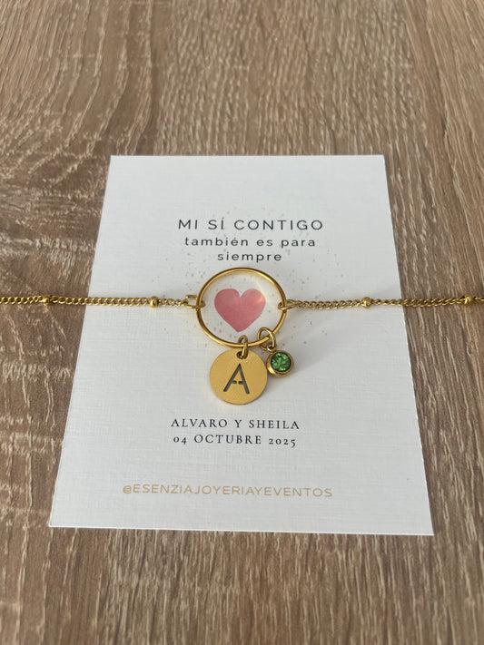PULSERA ARO DE AMOR CON INICIAL Y CIRCONITA - Dto. por cantidad -
