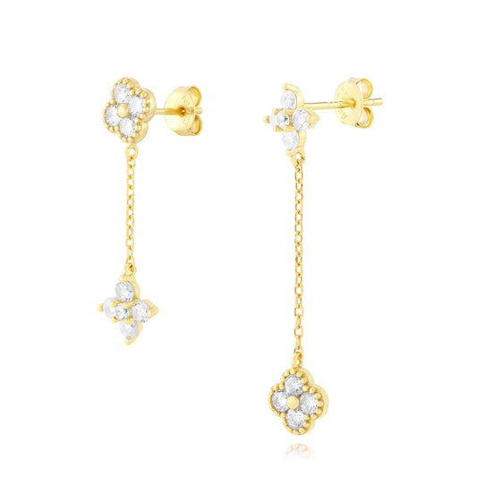 PENDIENTES FLOR Y TREBOL CIRCONITAS  EN PLATA DE PRIMERA LEY 925 - ESENZAIA JOYERIA Y EVENTOS