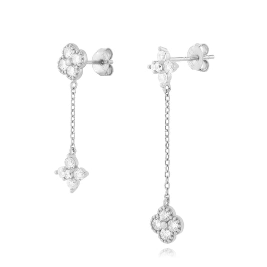 PENDIENTES FLOR Y TREBOL CIRCONITAS  EN PLATA DE PRIMERA LEY 925 - ESENZAIA JOYERIA Y EVENTOS