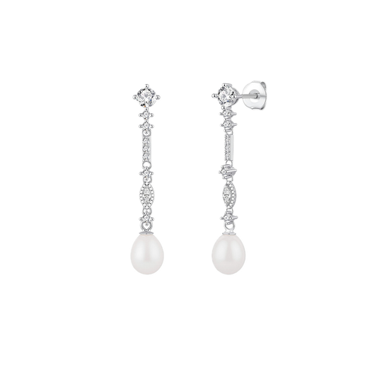 PENDIENTES PERLA DE LUZ DE PERLA NATURAL Y PLATA DE PRIMERA LEY PARA NOVIAS Y BODAS DE ESENZIA JOYERIA