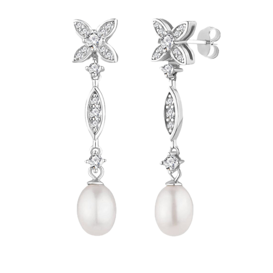 PENDIENTES SI QUIERO DE NOVIA DE PLATA DE PRIMERA LEY Y PERLA CULTIVADA DE ESENZIA JOYERIA